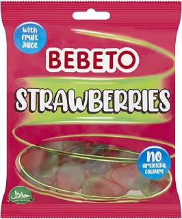 Bebeto Strawberries Gummy Sweets, Chewy Fruity Sweets, Halal Certified Candy, Single Pack, 150g