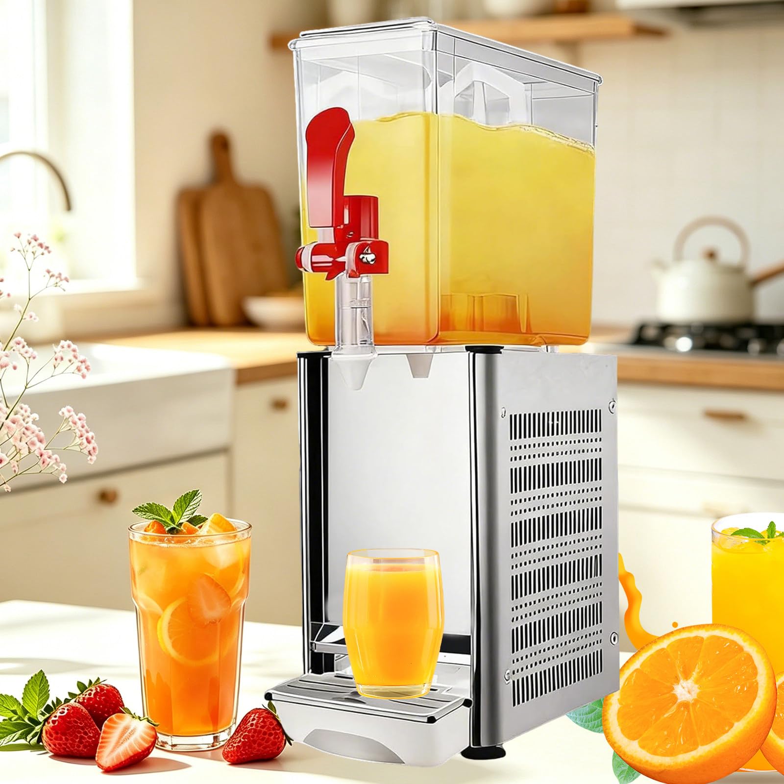 ZMJGLL Commercial Beverage Dispenser, 10L Cold Drink Juice Dispenser with Thermostat Controller, Stainless Steel for Home, Restaurant