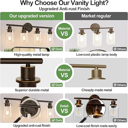 Miniatura 110 de Lámpara de baño de 3 luces doradas, moderna lámpara de tocador de baño con pantalla de vidrio transparente, luces de montaje en pared de baño de oro