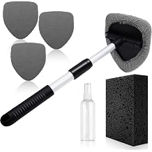 Windshield Cleaner Tool 22.5" L - Car Interior&Exterior Window Cleaning Kit with Extendable Handle&4 Microfiber Pads and Thick Large Wash Sponge, Auto Glass Wiper Brush Kit for Cars Home 7pcs Grey