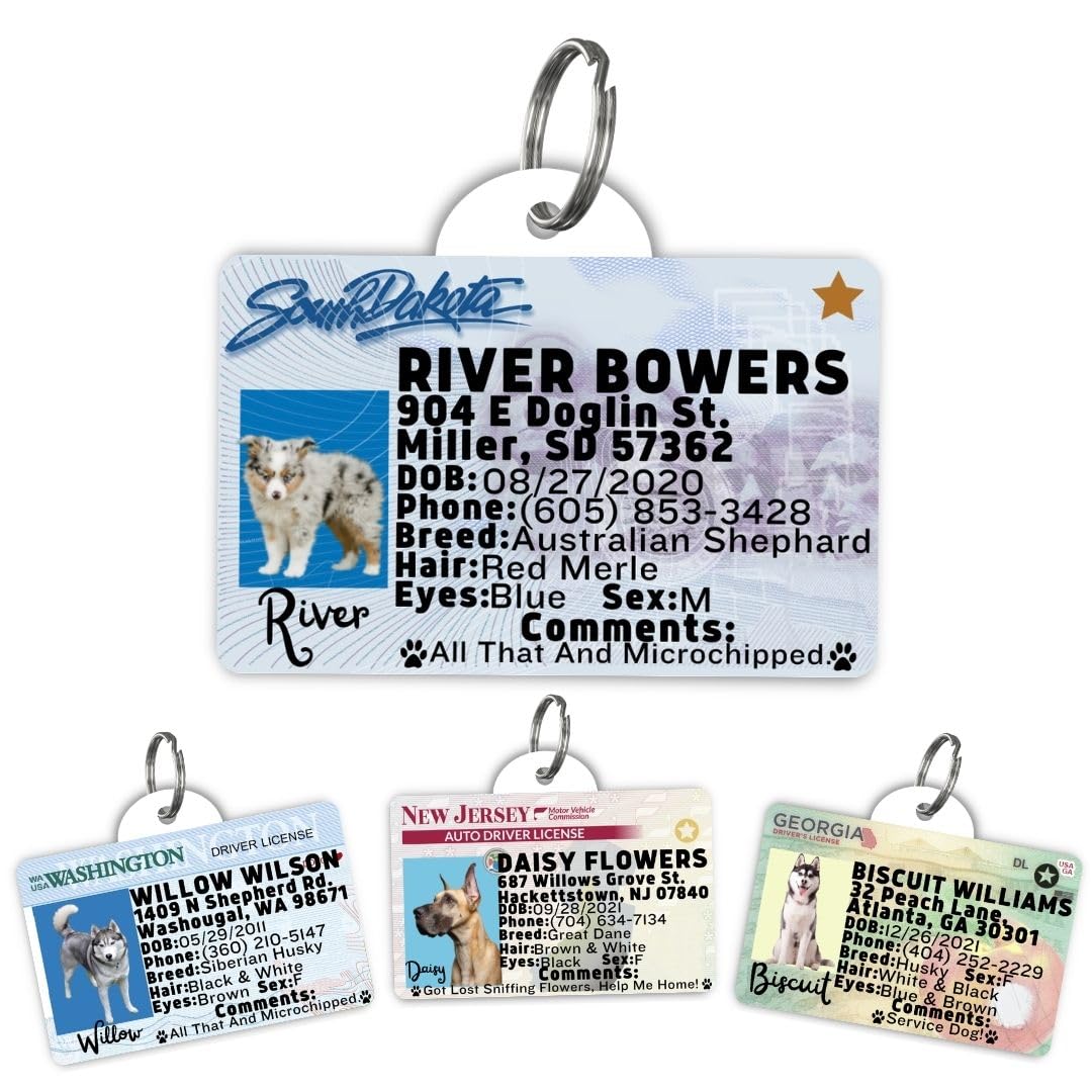 Southdakota Driver License Custom Dog Tag for Pets and Wallet Card - Dog Tags for Dogs - Dog ID Tag - Personalized Dog ID Tags - Pet ID Tags for Cats - Personalized Pet ID Tags (Southdakota, Tag)