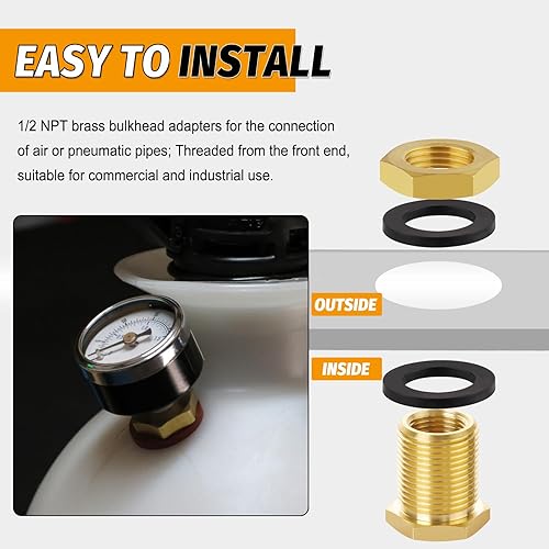 Vista 23 de KOOTNAS - Paquete de 2 accesorios de mamparo de latón macizo, conector de latón recto macho de 1 pulgada con anillo ondulado de metal, longitud