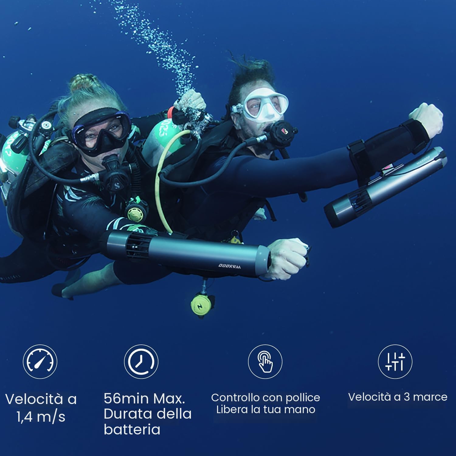 Subnado Unterwasser-Scooter 2er-Pack + Premium-Zubehörpaket mit Beinhalterung, Paddleboard-Halterung und Flaschenhalterung