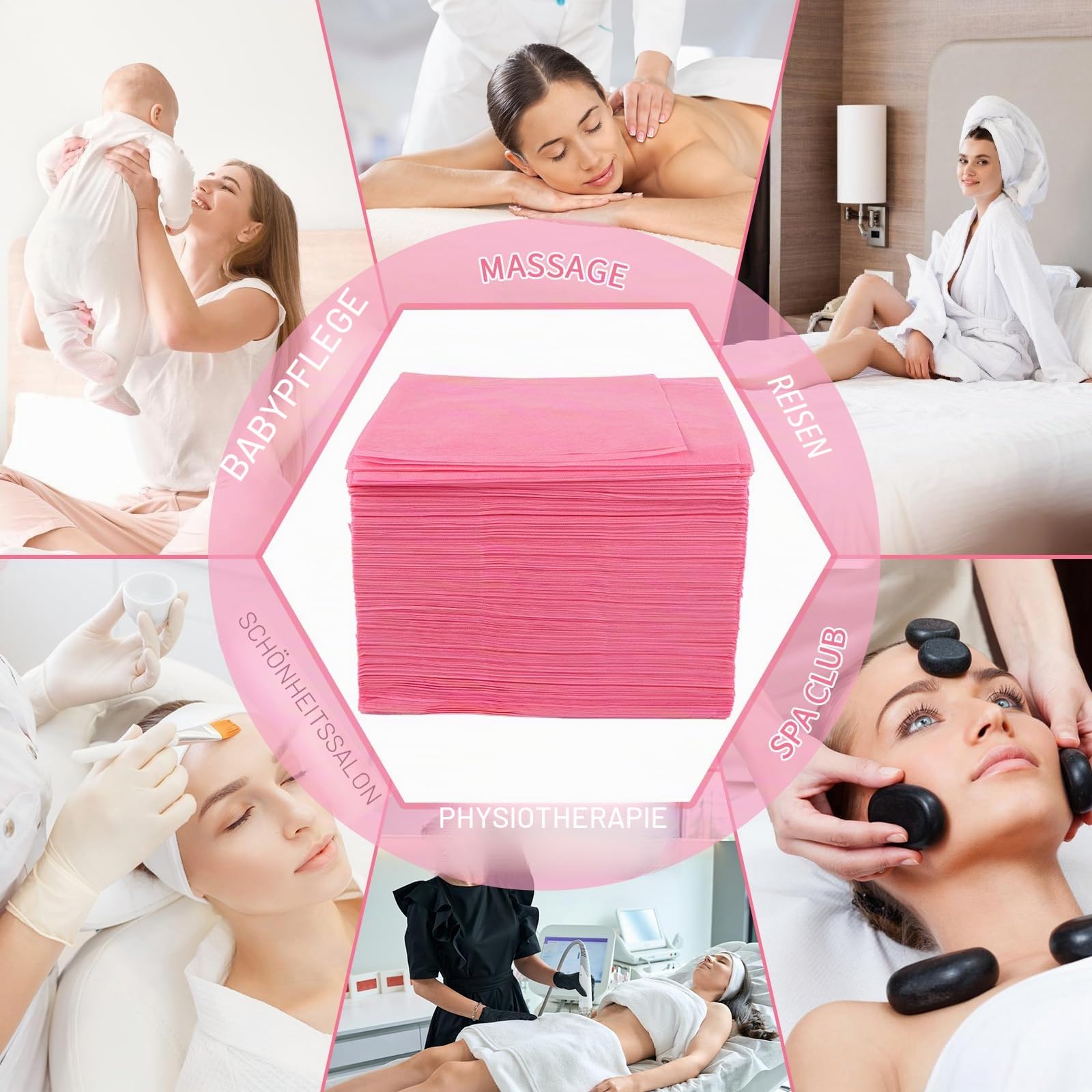 Abdeckung für Massagebetten, Einweg-Bettlaken, 100PCS Einweg-Massage-Spa-Bettlaken, weiche Vliesstoff-Massagetisch-Bettlaken-Schutzbettdecken für Schönheitssalon,Spa,Massage,Hotels, 180 x 80 cm (Rosa)