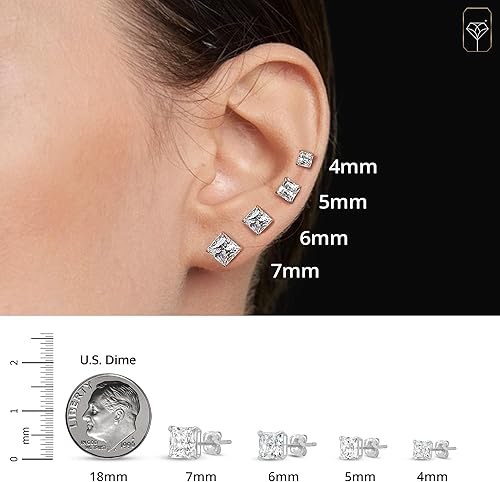 Miniatura 4 de 14K Gold Princess Cut CZ Stud Earrings for Women & Men Anti Tarnishing Cubic Zirconia Earrings Studs with 14K Gold Butterfly Backs 4MM 5MM 6MM 7MM