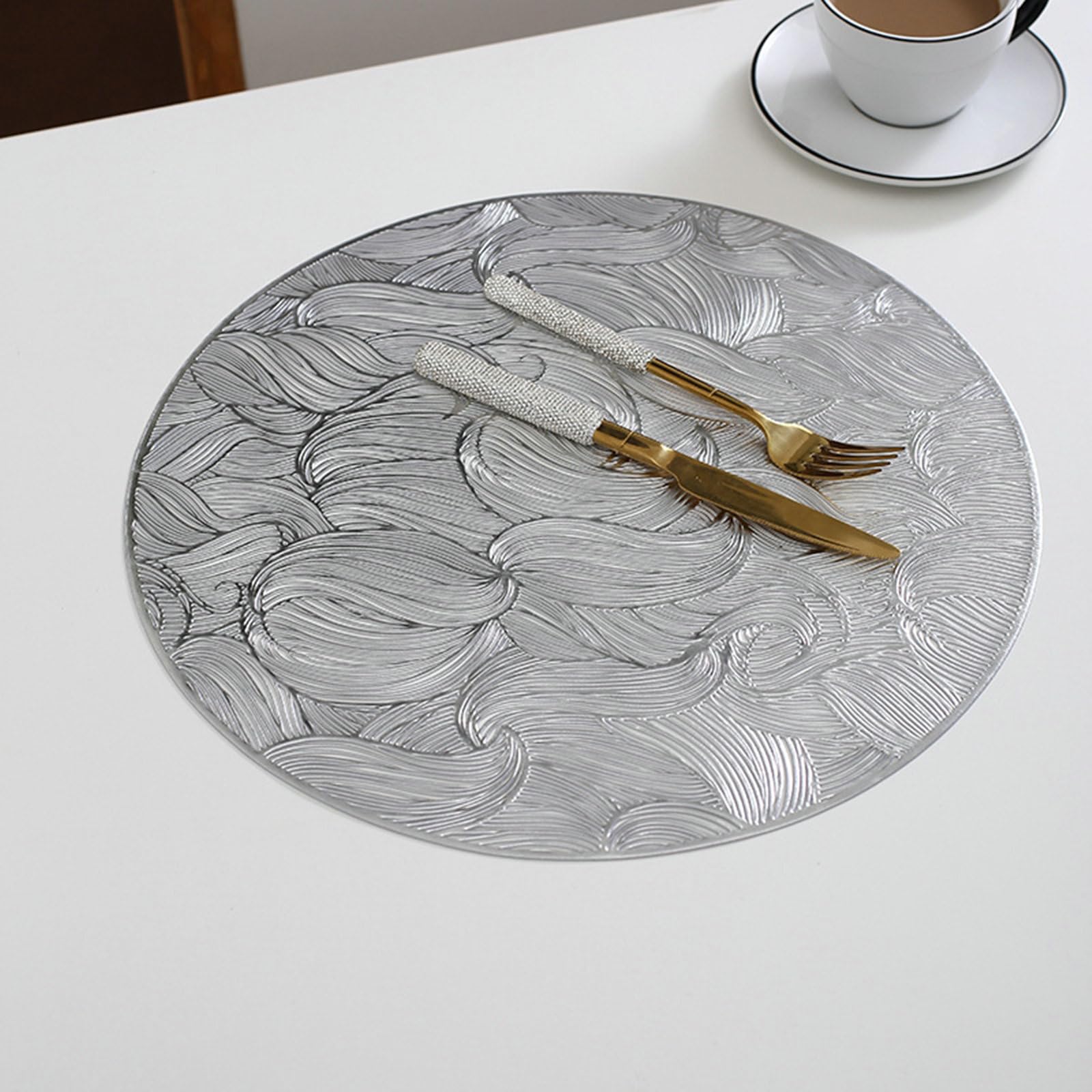 Juego de 10 manteles individuales de mesa (PVC, redondo, 38 cm)