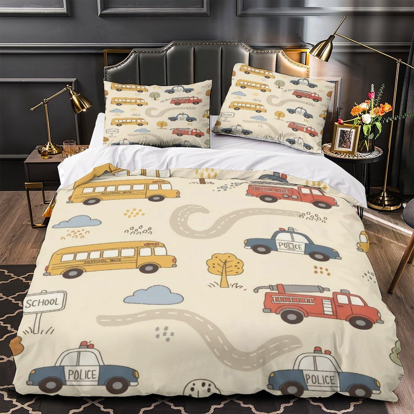 Linge de lit bus scolaire 140x200 fermeture éclair facile à laver