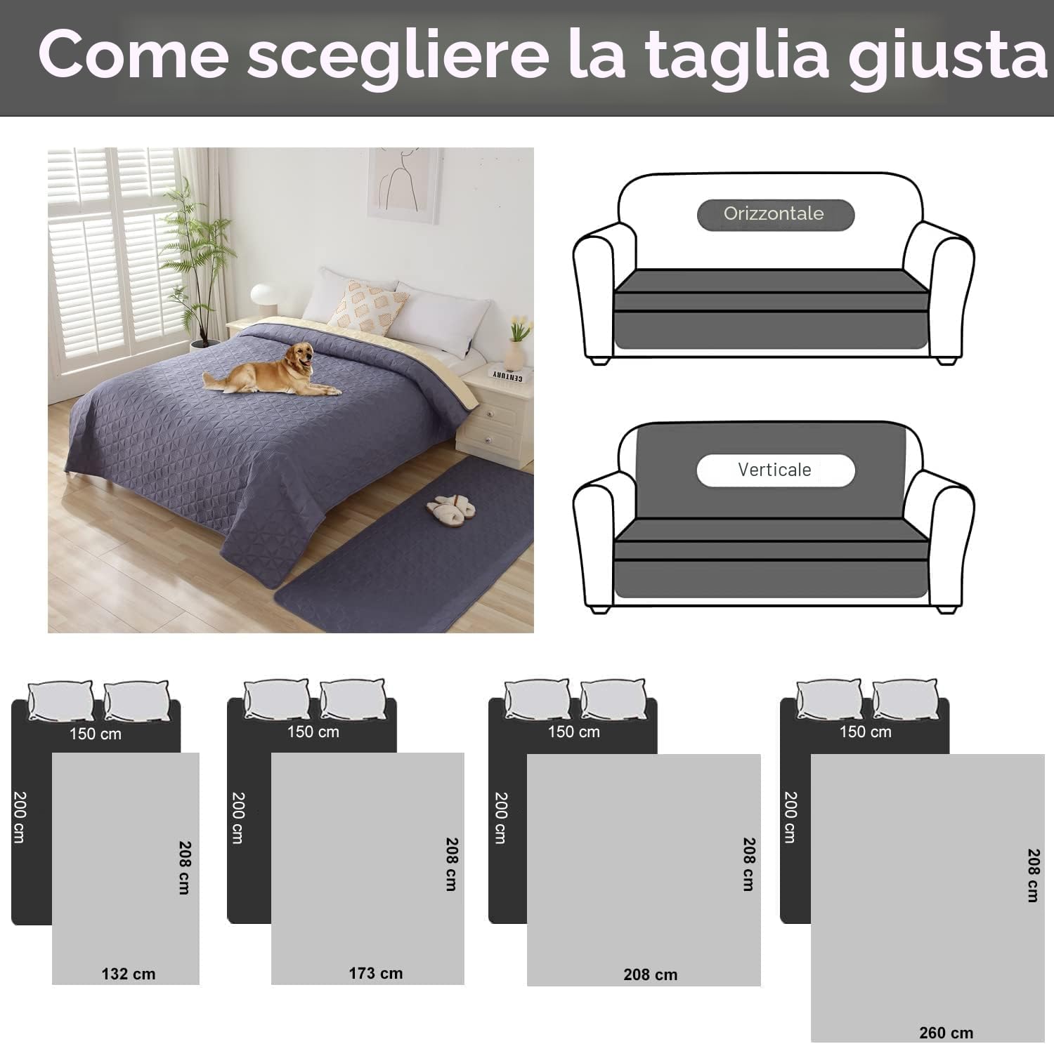 Taiyang Copridivano per Cani impermeabile, Coperta impermeabile per cani, protezione per mobili per bambini, bambini, cane, gatto, Fondo antiscivolo (Grigio, 173-208cm(1 Pack))