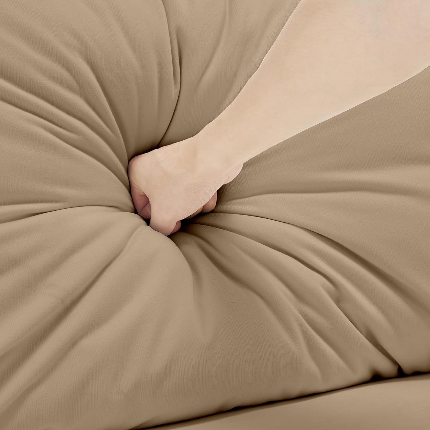 48.4”W Oversized Accent Chair with Ottoman & Storage, Modern Velvet Reading Chair with Pillow, Comfy Upholstered Deep-Seat Armchair for Living Room or Bedroom (Velvet, Tan)