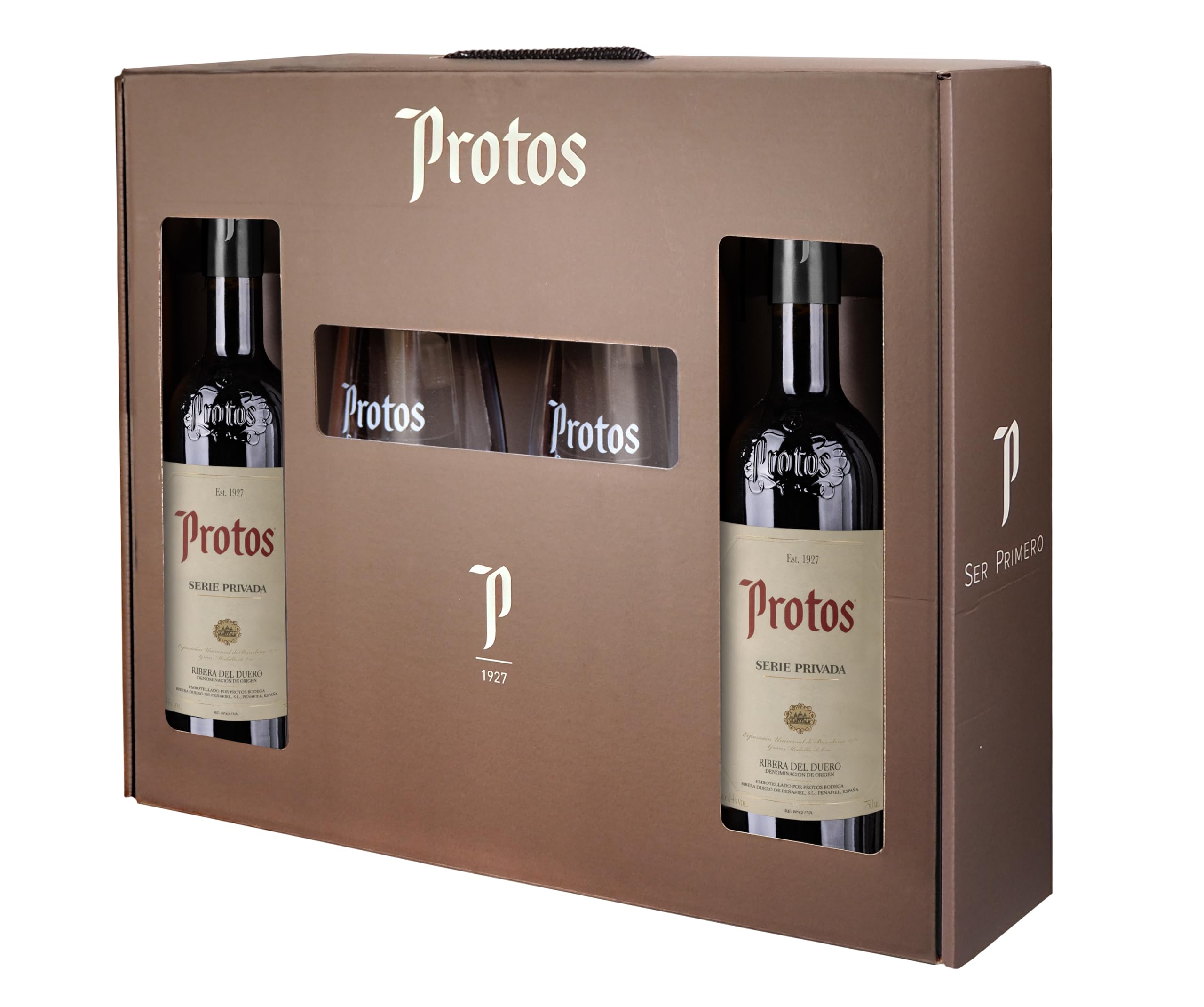 Protos Serie Privada – Estuche regalo con copas - Vino Tinto Crianza Ribera del Duero 2 botellas 75cl, Variedad Tempranillo