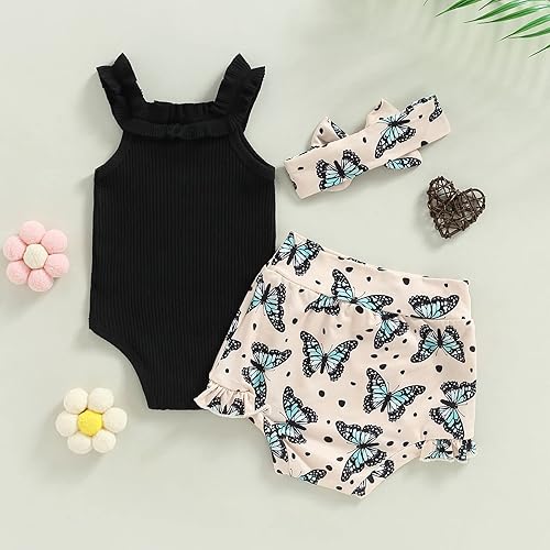 Miniatura 3 de Ropa de bebé recién nacida, estampado floral, sin mangas, de punto, camisola, pantalones cortos, 2 piezas, lindo traje de verano para niña