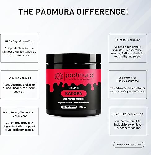 Miniatura 5 de Cápsulas orgánicas de hoja de Bacopa Monnieri en polvo  USDA Orgánico  Vegano  Sin gluten  120 cápsulas  1000 mg  para función cognitiva  Enfoque
