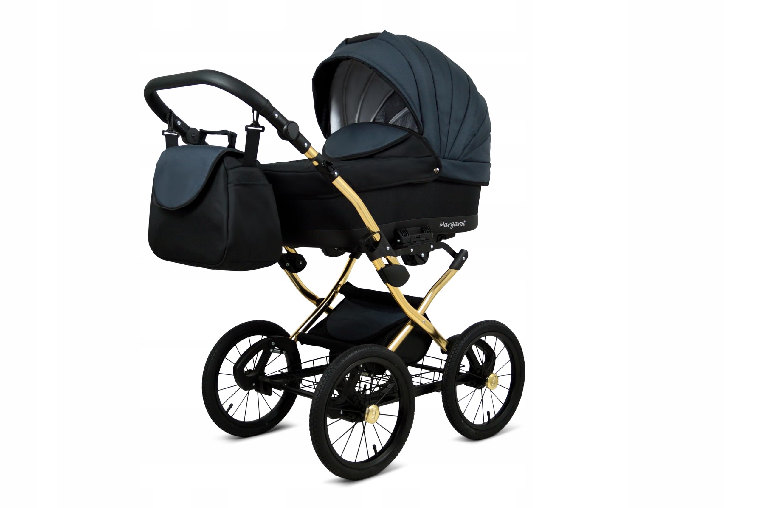 BabyLux Zestaw wózków dziecięcych 4 w 1 – Margaret Gold – w zestawie wanienka dla niemowląt, fotelik sportowy, fotelik samochodowy, stacja bazowa ISOFIX – fotelik samochodowy – zestaw wózków