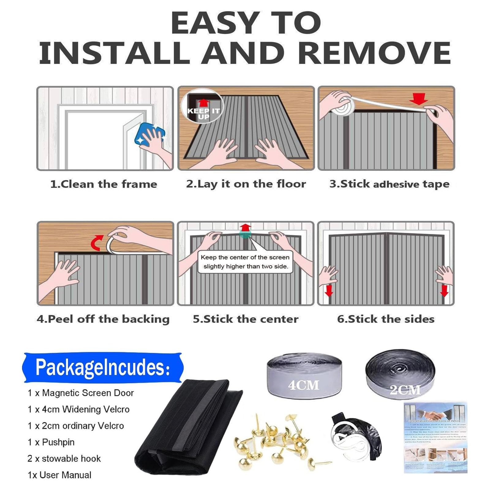 Zanzariera Magnetica per Porte 128 x 230 cm Non È Necessario Praticare Fori Chiude da Sola Tenda Porta Finestra Tenda Magnetica Zanzariera per Terrazza Porte e Finestre, Nero