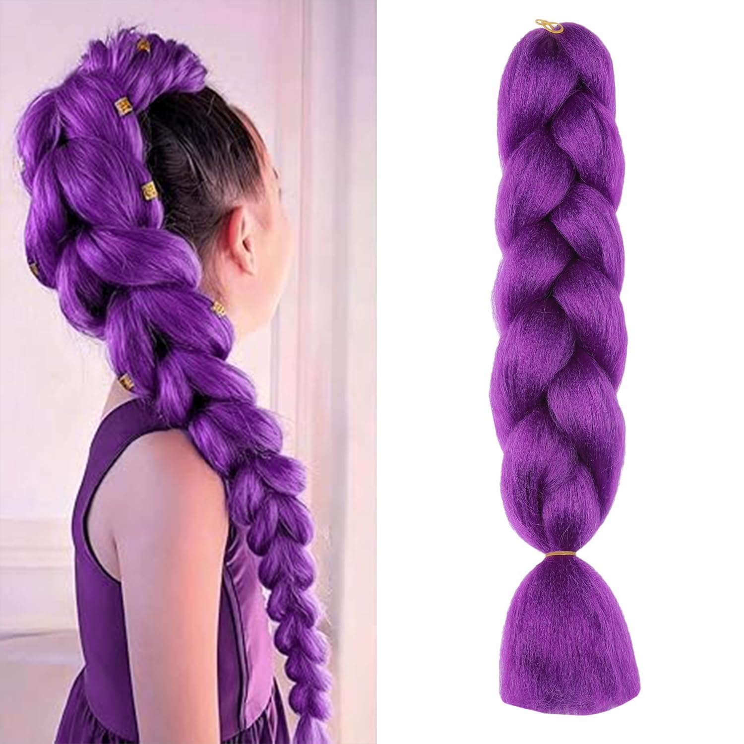 ShowJarlly Capelli per Treccine Africane Jumbo Treccia Capelli 24" Morbido Extension per Treccine Africane 1 Pack Treccine Africane Extension Capelli（Viola Scuro#）