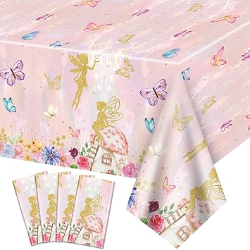 4Pcs Fairy Tablecloths - Fairy Birthday Party Table Cover, Colorful Rectangular Spring Floral for Princess Flower Fairys Party Supplies, 51 x 86.6 Inch