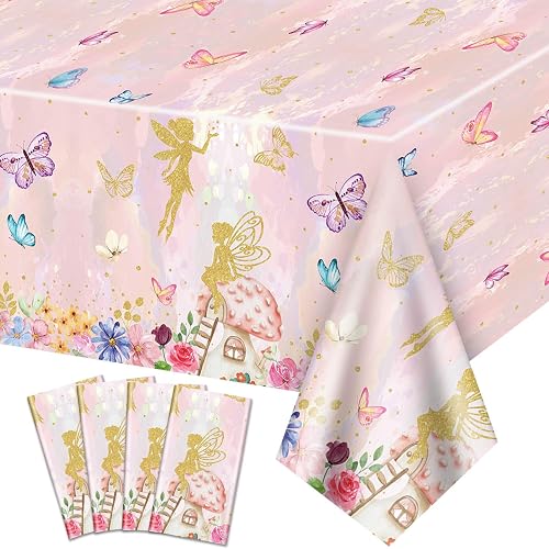 4Pcs Fairy Tablecloths - Fairy Birthday Party Table Cover, Colorful