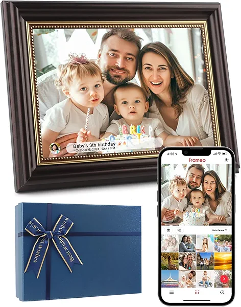 Frameo Digital Frame 10.1 Inch WiFi Digital Photo Frame with 32GB Storage, 1280x800 HD IPS Touch Screen Picture Frames with Frameo APP, Share Photos and Video for Mom-Mocha Brown
