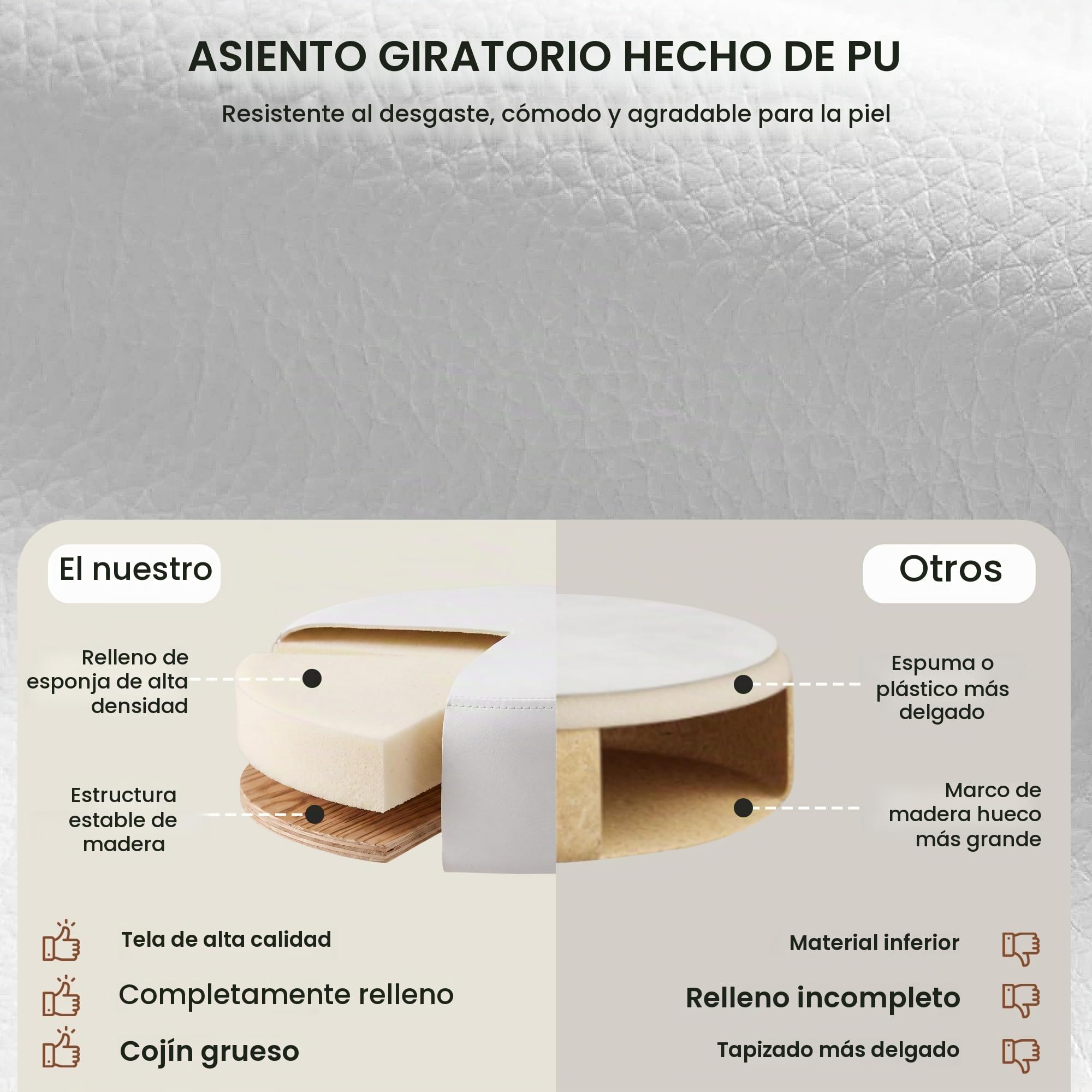 Duhome Taburete Tocador Maquillaje Altura Regulable, Silla Tocador Terciopelo, Taburete Bar Giratorio, Taburete de Peluquería, Dormitorio, Escritorio, Cocina (Blanco)