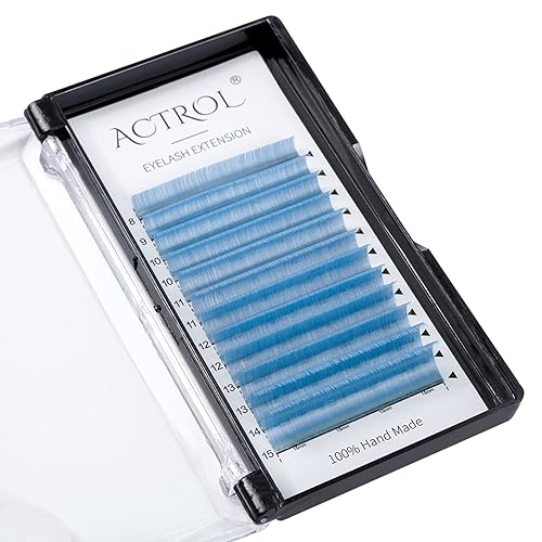 Colored Eyelash Extensions Easy Fan 8-15mm Mixed Light Blue C Curl Easy Fanning 0.07mm Self Premade Volume Lash Supplies - Light Blue-0.07c