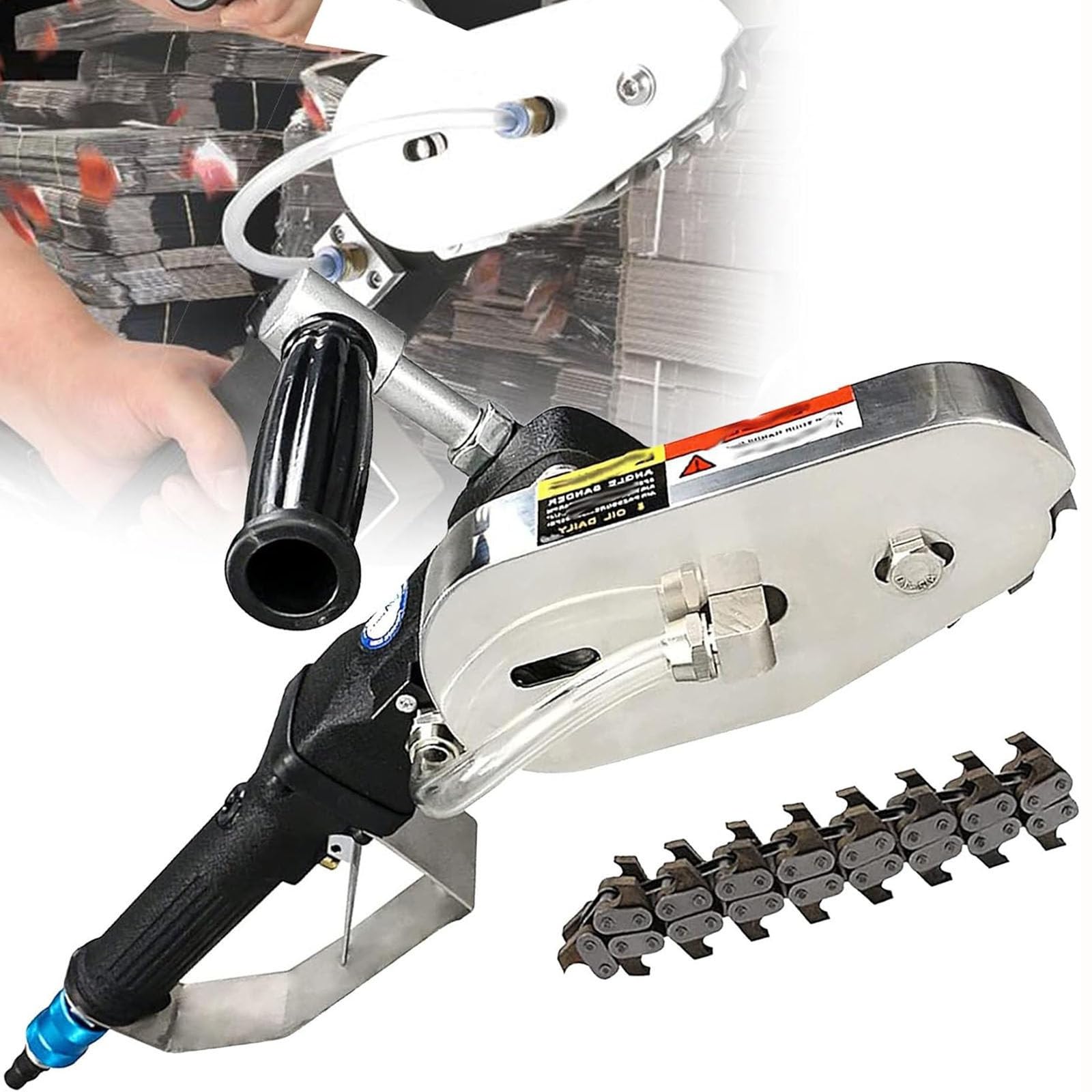 Desbrozadora Neumática De 2500 RPM, Desbrozadora De Cartón, Cortadora De Bordes De Papel Usado con Cadena De Acero Aleado, para Corte De Cartón.(Middleteeth)