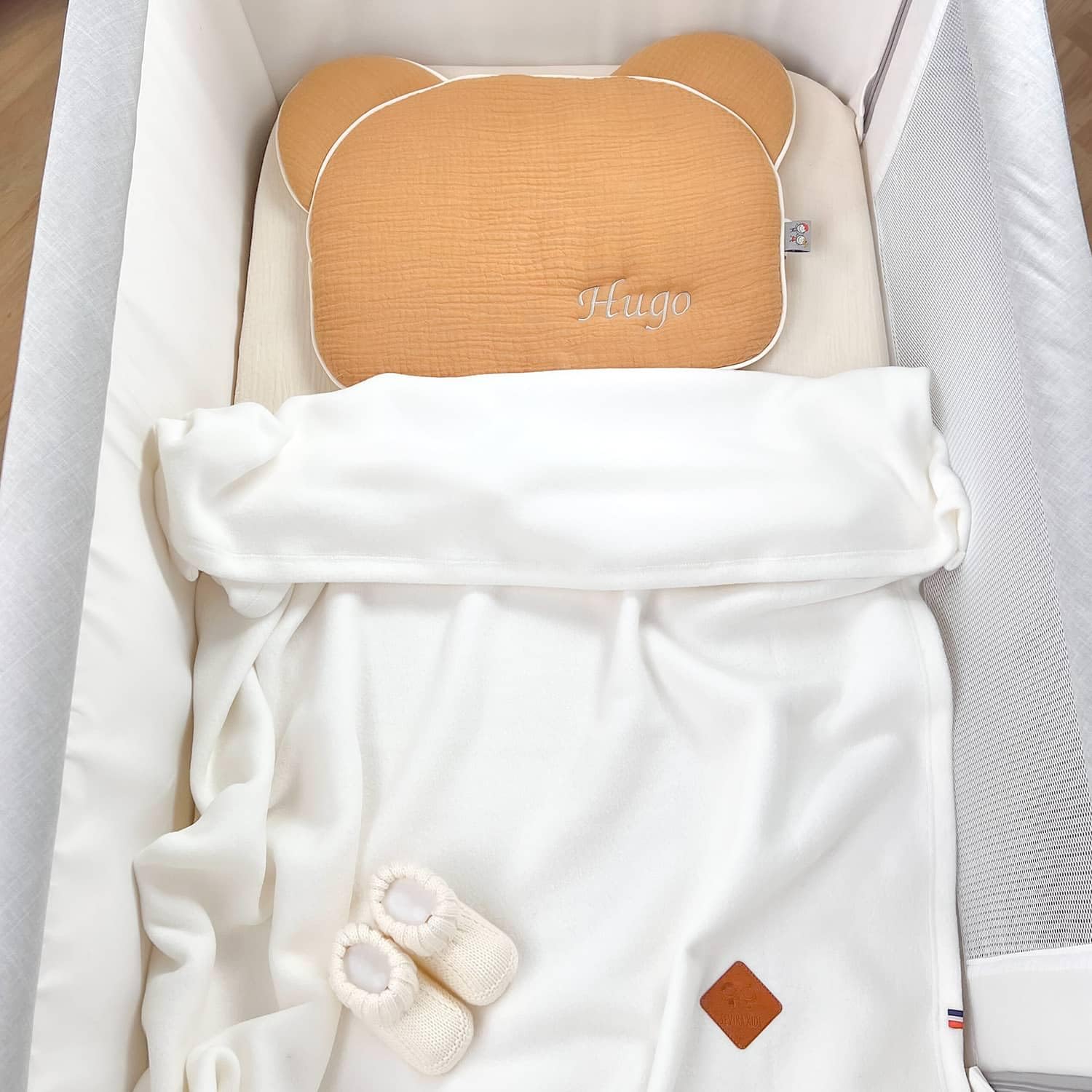 Sevira Kids – Almohada de bebé plana de osito de gasa de algodón, Cojines Infantiles, Almohada Niño, Jeanne Made in France