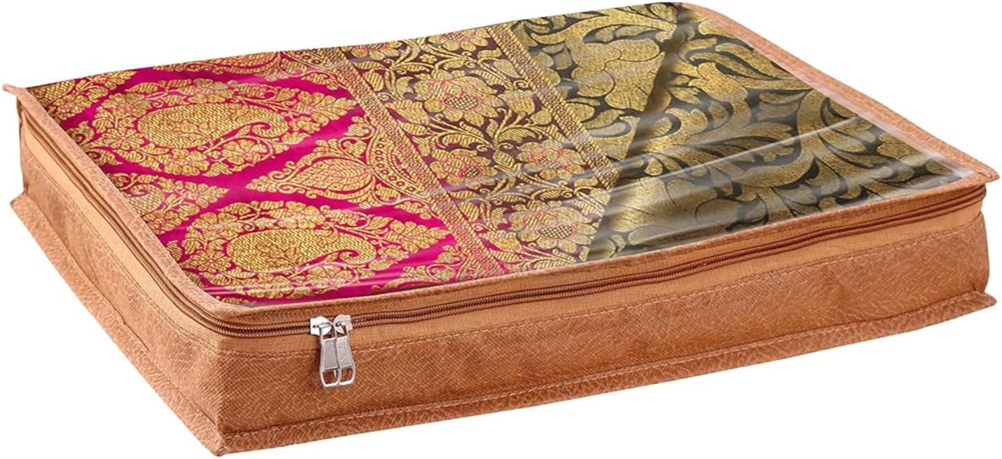JD FRESH 1 Pcs Non-Woven Clothing Saree Covers For Storage/Saree Bags with Zip/Multi-Purpose Lehenga Storage Bag/Clothes Covers for Dresses/Sarees/Lehengas (16.5x13x3 Inch),Brown
