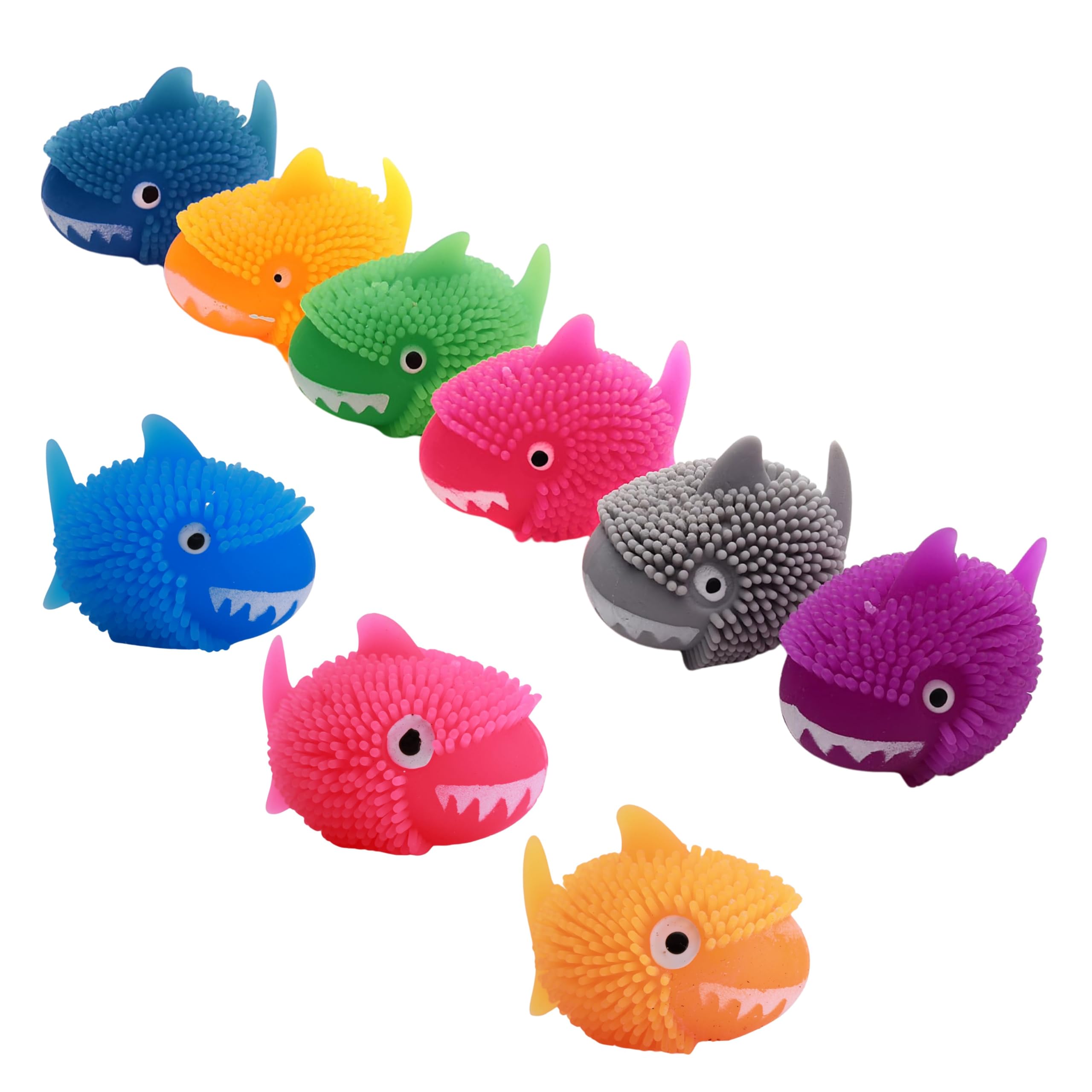 Mini Shark Toys - Bulk Pack of 100pcs - 1.75 inch Puffer Toy - Stress Relief Squishi Toys, Fidget Toy in 6 Colors - Tiny Sharks Squishes for Kids -