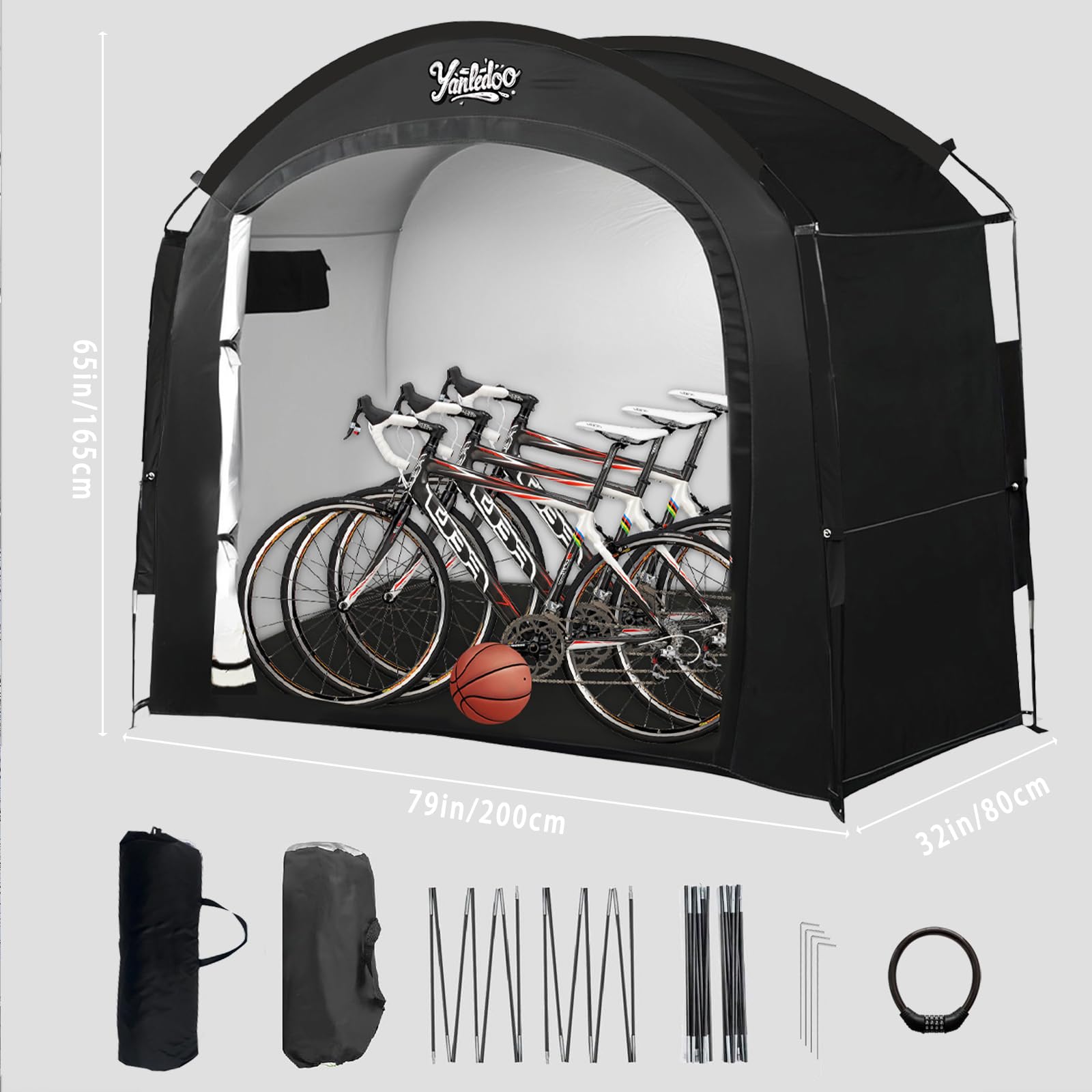 Bike Storage Tent, Outdoor Shed with Thick Waterproof Fabric, 30% More Top Space, Fits 2/3/4/5 Bikes or Tricycles, Easy Setup, Portable Cover for Garden Tools & Motorcycles - 3