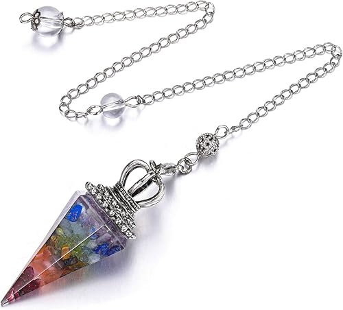 Miniatura 2 de Jovivi Péndulos naturales de cristal curativo de 7 chakras para radiestesia de adivinación, corona de 6 hechos, piedras de resina puntiagudas
