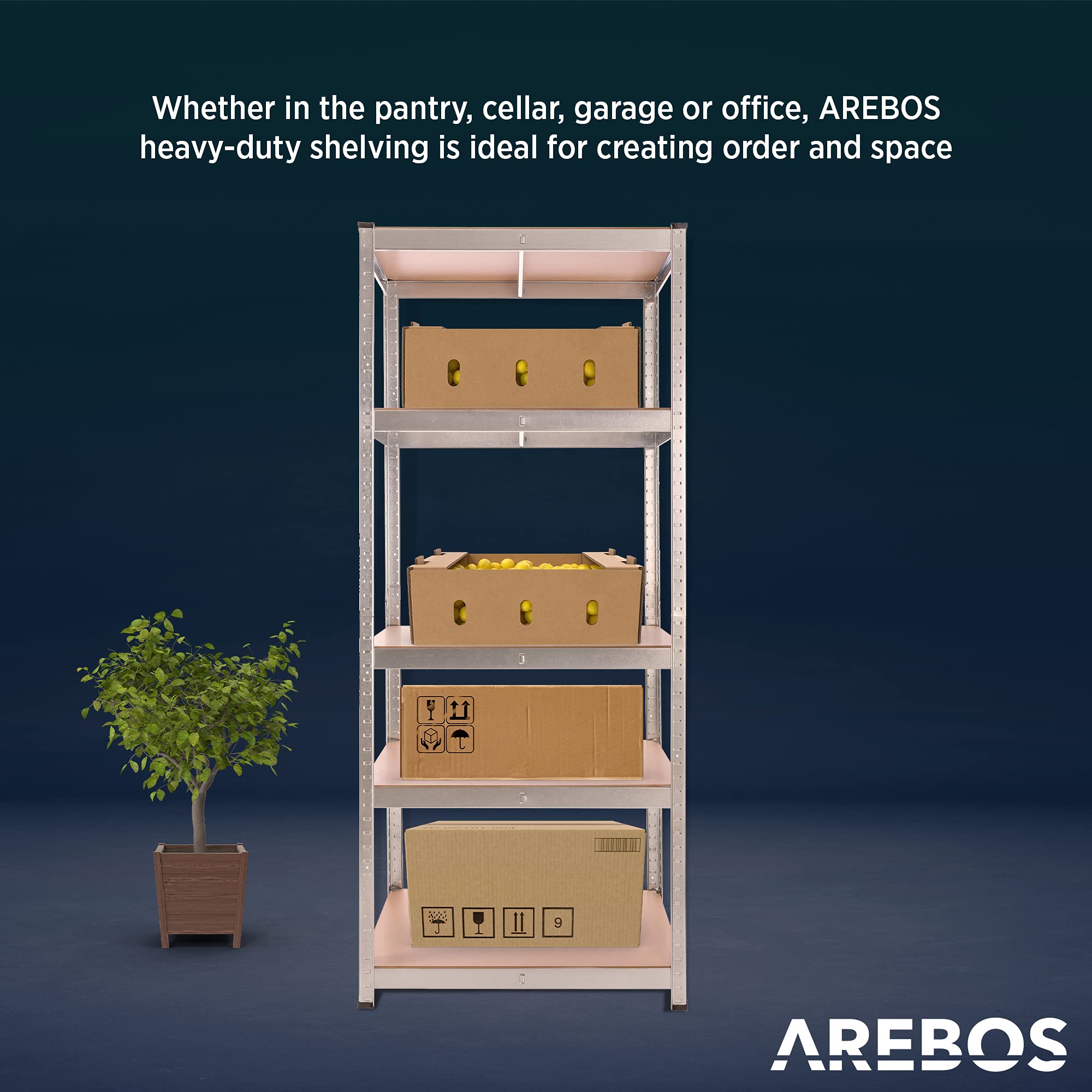 Arebos 2x Regał do dużych obciążeń | Regał piwniczny | Regał magazynowy | Regał bezśrubowy | 180x75x45cm | 5 paneli MDF | Zestaw 2 | 875kg