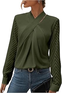 SweatyRocks Women's Mesh Long Sleeve Blouse Criss Cross Tie Neck Pullover Shirt Tops