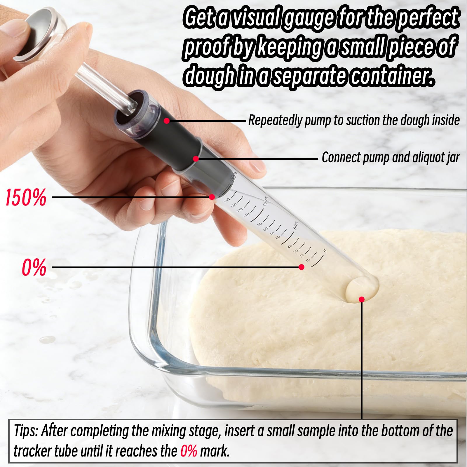 Aliquot Method Jar Sauerteig Fermentation Tracker - 2 Pack Objektive Messung des Teigaufgangs, Geschenk für Bäcker, Brot-Proofing​, Anfänger mit Füllpumpe, Entladeapplikator, Silikonbasis, Deckel