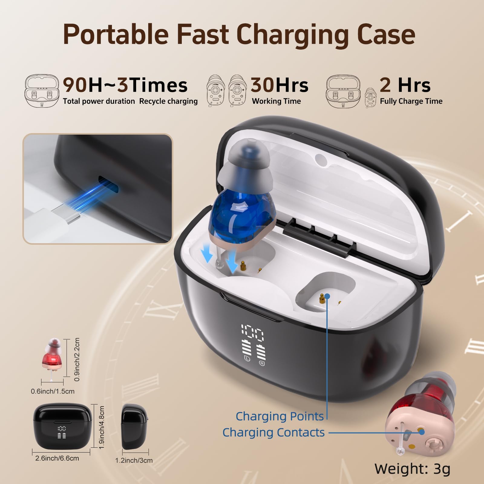 Dispositivos de sonido recargable con caja de carga - Encendido/apagado automático y volumen ajustable