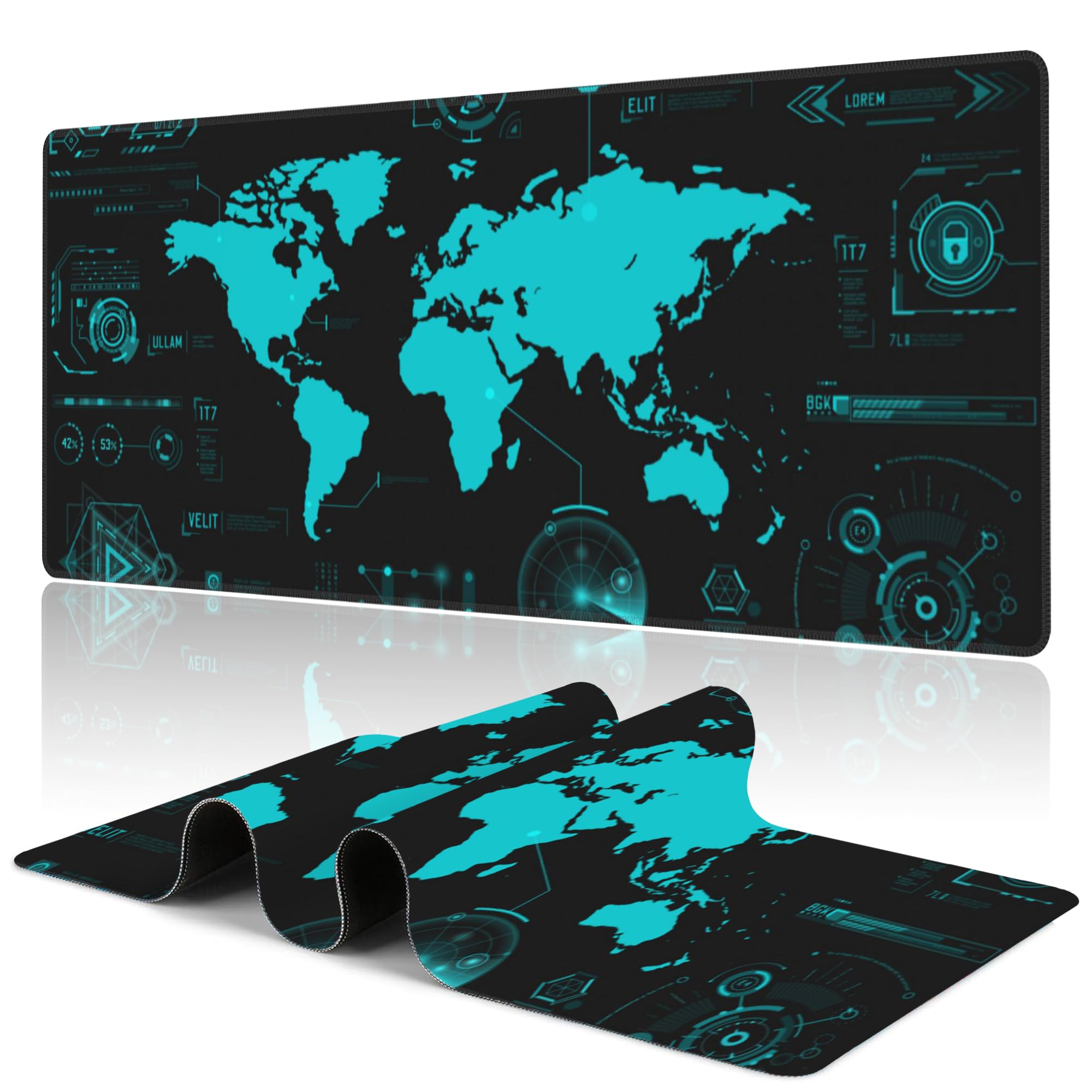 Gaming Mouse Pad With World Map(31.5 X 11.8in), Desk Mat&Large Mouse