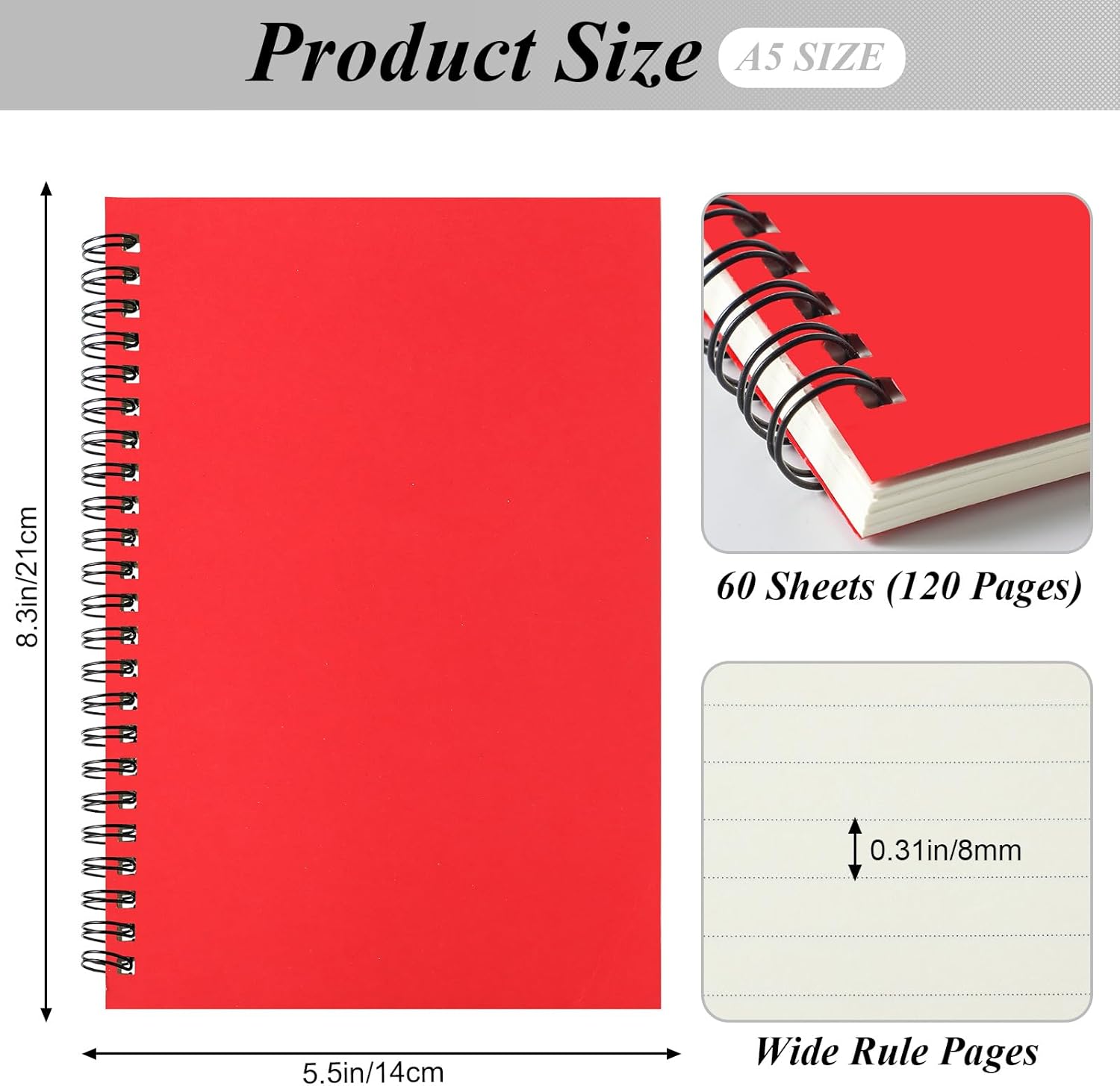 Leelosp 12 Pack Small Spiral Notebook Lined Spiral Journal College Ruled Notebook Wire Bound Kraft Cover, 120 Pages for Work (Multicolor,5.5 x 8.3 Inch)
