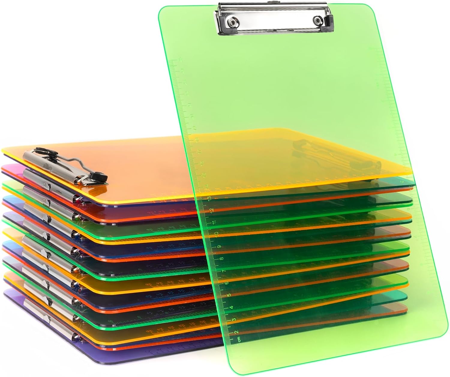 Dynta Plastic Clipboards 20 Pack A4/Letter Size (8.5x11 Inch) - Transparent Colored Writing Boards with Low-Profile Clips & Hanging Loops, Lightweight & Sturdy for Office, School, Art Projects