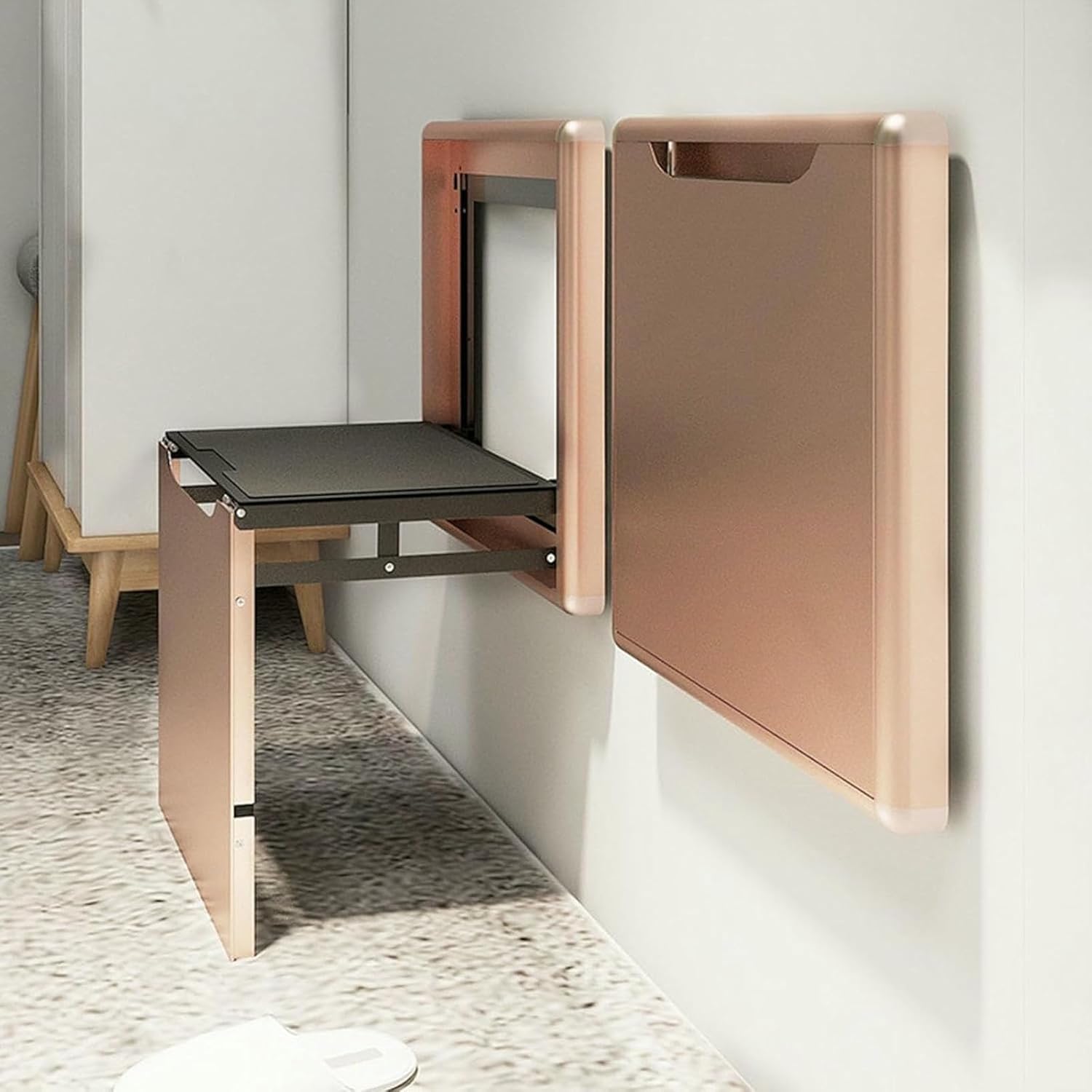Metal Wall Mounted Shoe Changing Stool Foldable Seat with Soft pad Folding Chair Multifunctional Hidden Footstool Chairs Invisible Pull Out Bench