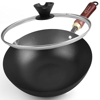 10 Inch Carbon Steel Wok For Electric, Induction and Gas Stoves (Lid and User Guide Video Included) - Amazon product rated Grade A