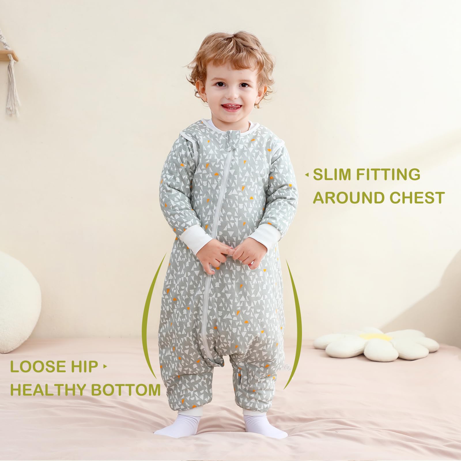 Nivolltha Removable Long Sleeves 2.5 TOG Baby Sleeping Bag with Feet, 100% Cotton Winter Toddler Sleep Sack with Legs, Graphic, Size S - Image 3