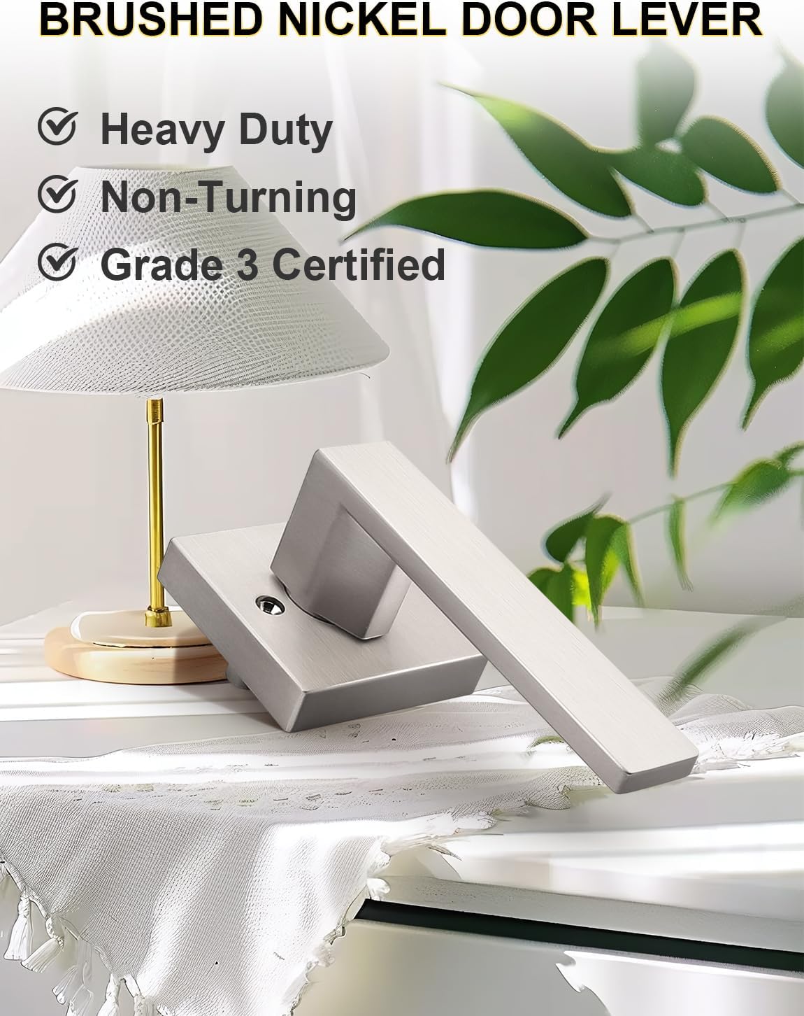 Tinewa 4 Pack Dummy Door Handles Brushed Nickel for Left Hand and Right Hand, Mordern Square Closet Hallway Door Knobs, Non-Turning Single Side Pull