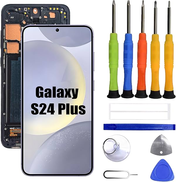 Pantalla TFT Compatible con Samsung Galaxy S24 Plus/S24+ Display con Touch y Digitizer de Repuesto [con Marco] [Sin Soporte de Huella] con Kit de Herramientas de Reparación