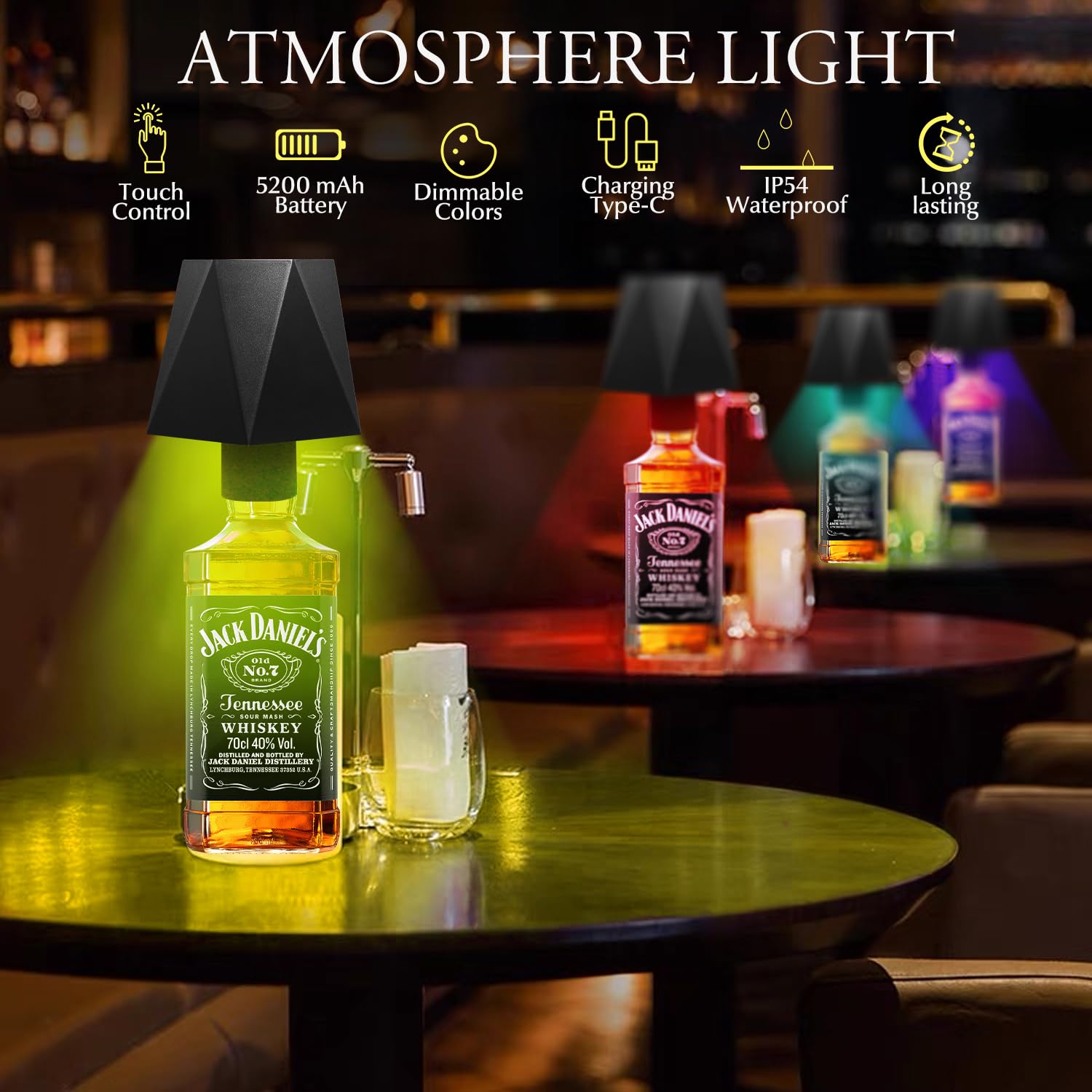 CENOVE Lampada Bottiglia, Ricaricabile Lampada Per Bottiglia LED Senza Fili Touch, IP54 Impermeabile Lampada Con 5200 mAh, RGB Dimmerabile per Uso Interno/Esterno, Bar Ristoranti