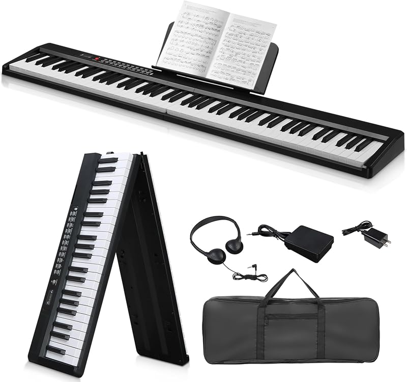 Foldable Piano Keyboard 88 Key Electronic Keyboard Piano (Black) | Full Equipment for Beginners with A Portable Bag, Professional Pedal, Stereo Headphones,MIDI Bluetooth & 2 Power Supply Modes