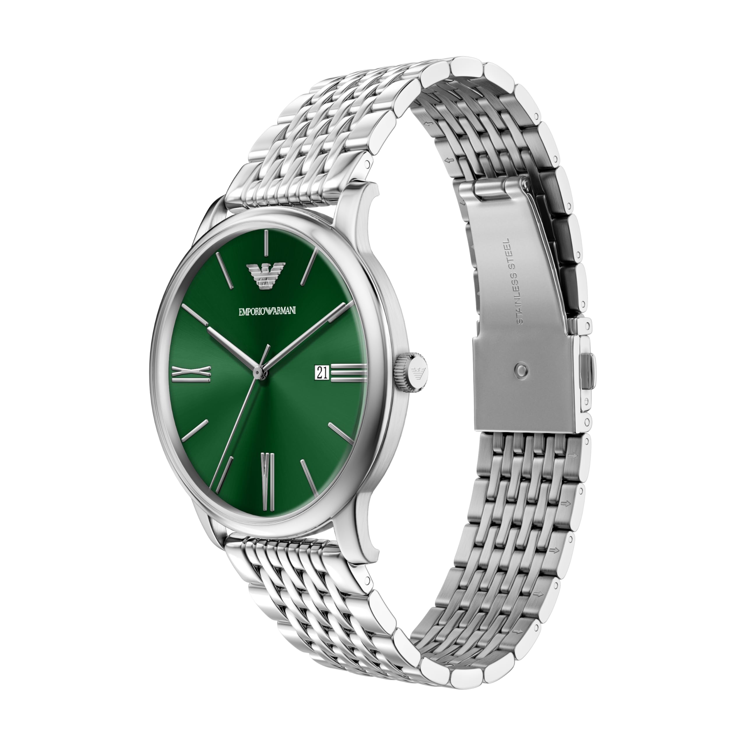 Emporio Armani Herren 42MM Silberfarbene Edelstahl Uhr, AR80087SET