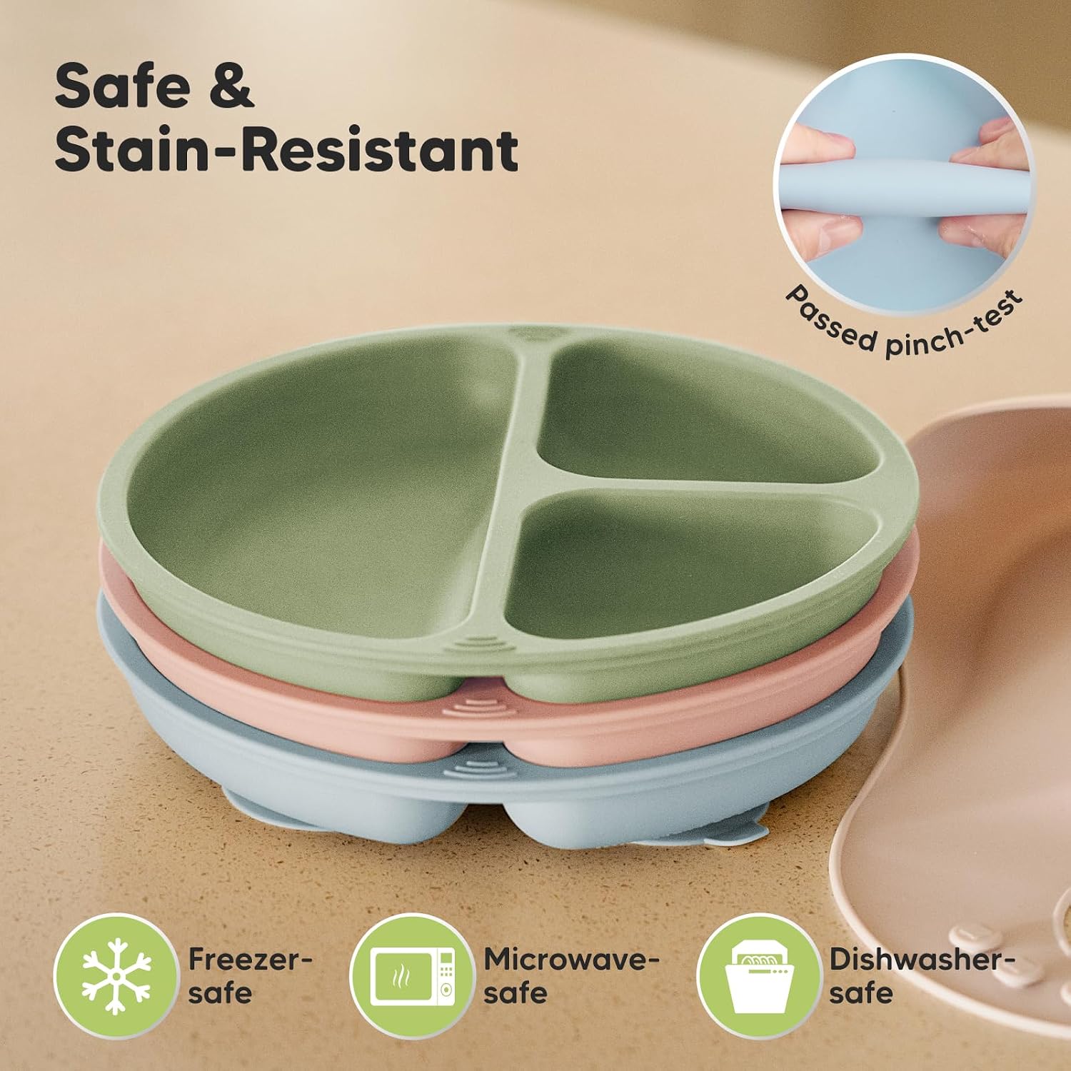 KeaBabies 3-Pack Suction Plates for Baby, Toddler and 6-Pack Glass Baby Food Containers - 100% Silicone Toddler Plates - 4 oz Leak-Proof, Microwavable, Glass Food Jars