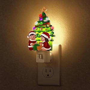 Briignite Christmas Tree Night Lights for Kids, Night Light Plug into Wall 3000K Warm White LED, Gift Box Design Night Light for Children's Room, Nursery, Bedroom, Christmas Decor