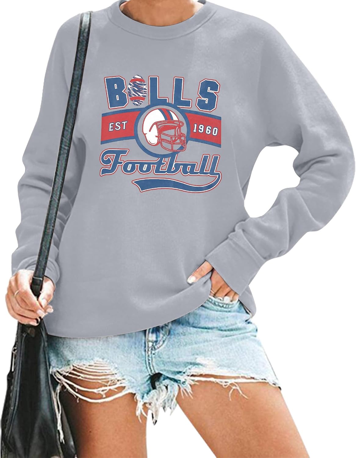 JINTING Football Sweatshirts Women Game Day: Football Letters Print Tee Game Day Long Sleeve Shirt Football Team Fans Tops
