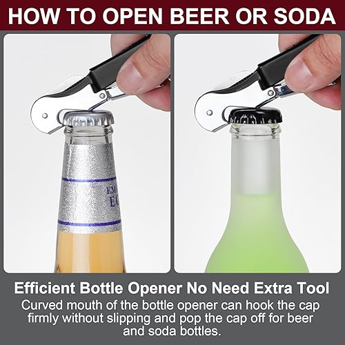 Miniatura 4 de Abridor de vino manual, llave de vino plegable, sacacorchos de doble bisagra con cortador de lámina, tornillo de acero inoxidable resistente,