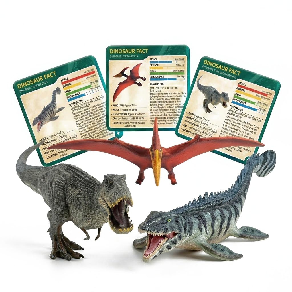 Large Realistic Dinosaur Toys 3Pcs, T-Rex Pterosaur Mosasaurus Figures with Educational C…